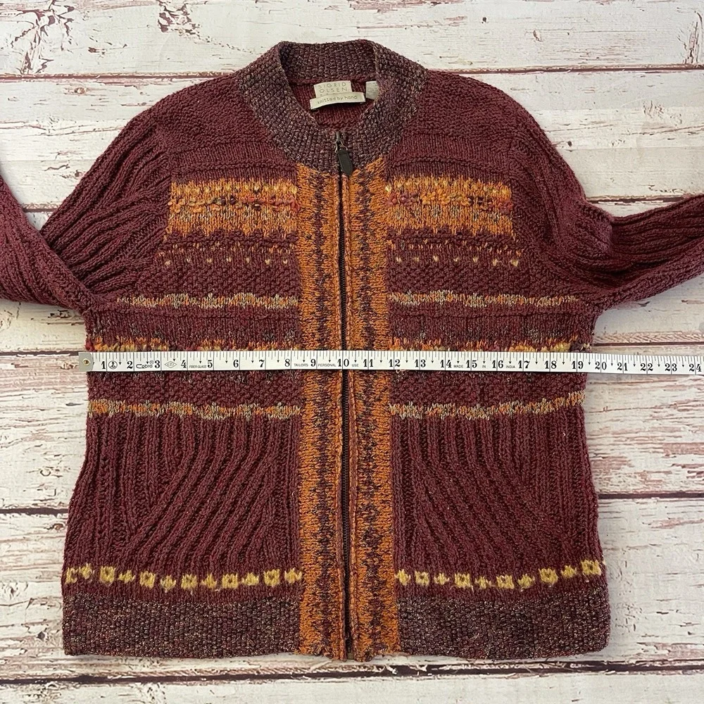 Vintage Sigrid Olsen Sport Cardigan Silk Wool Cable Knit Grandma knitted By Hand - Picture 8 of 12